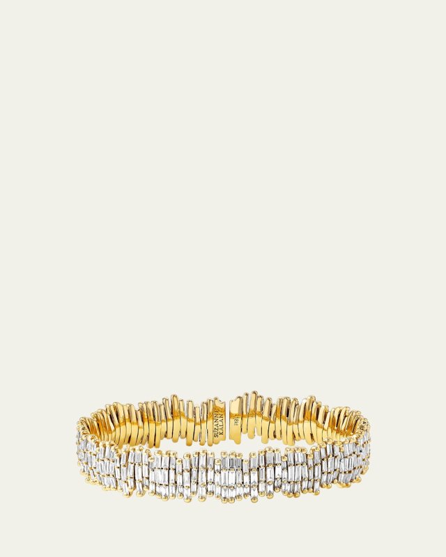 18K Yellow Gold Classic Diamond Triple Row Full Baguette Cuff